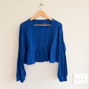 Anthropologie Pilcro Textured Babydoll Long Sleeve Crop Top Blue XXS